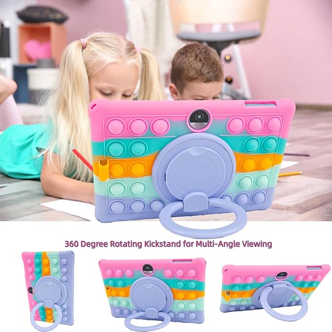 Silicone Tablet Case 360 Rotating Stand/Handle and Shoulder Strap Stylus Pen Soft Cover Compatible with COLORROOM/TUOHAITIME/JIKOCXN/WXUNJA C5 11 inch Rainbow