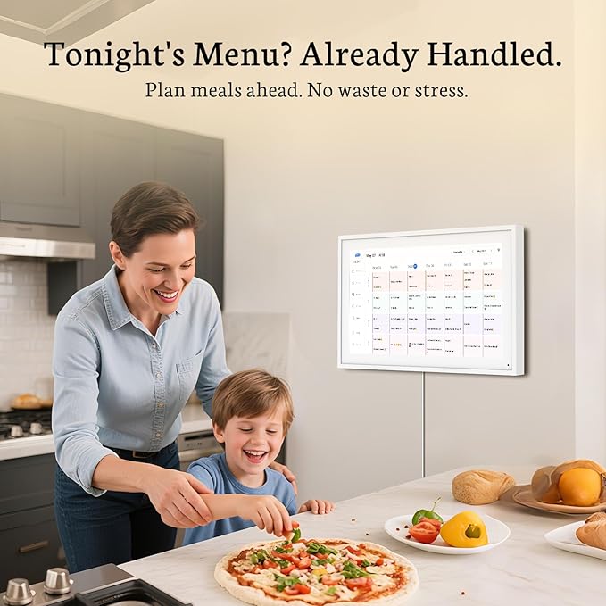BSIMB 15.6 Inch Digital Calendar - Chore Chart, Meal Planner, Rewards System, Photo Display, Smart Electronic Calendar Touchscreen Interactive for Family Schedules, Seamless Scheduling White