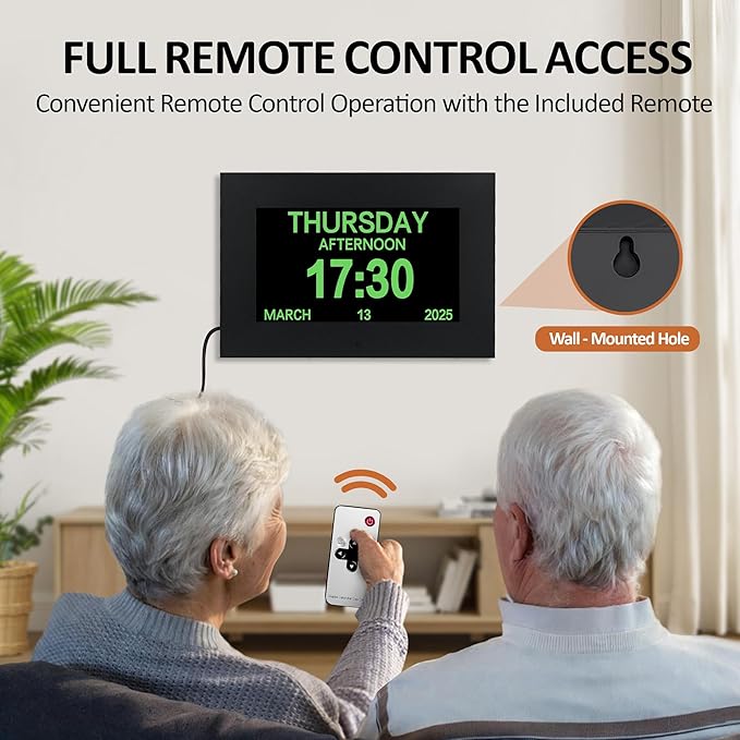 7" Digital Alarm Clock for Seniors, Dementia Clock with Day and Date for Elderly, Digital Calendar Day Clock with 20 Reminders & 20 Alarms, Auto-DST