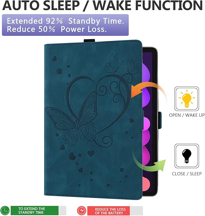 Dteck for iPad mini (A17 Pro/A15) 7/6th Generation Case 2024/2021 Release (8.3"), PU Leather Protective Case with Auto Sleep Wake & Stand Function/Card Slots, Lightweight Cute Case, Butterfly Blue