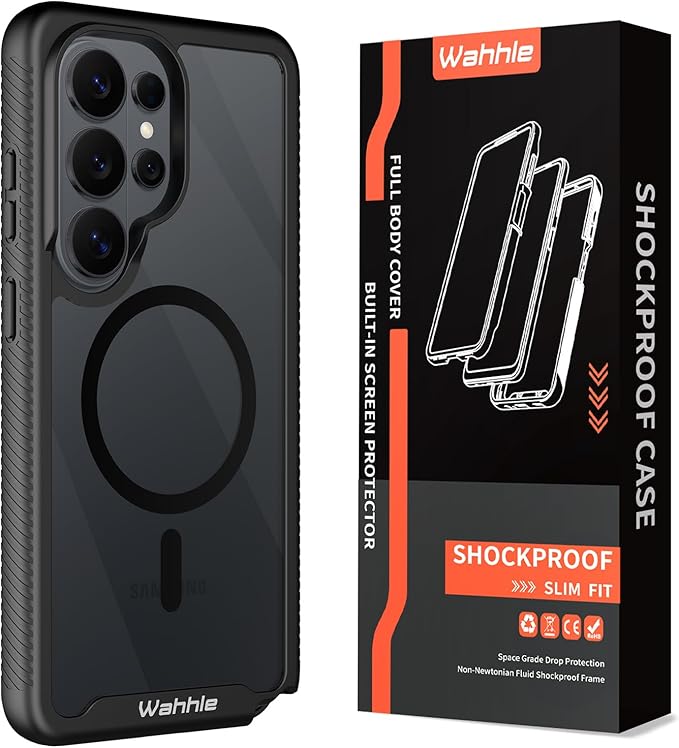 wahhle Compatible with Samsung Galaxy S26 Ultra Case, Magnetic Wireless Charging Built in Screen Protector Full Body Shockproof Slim Fit Bumper Protective Phone Cover, Black/Clear
