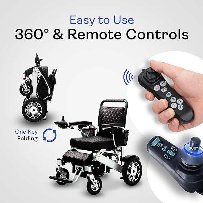 Alton Wolf Black Leather Lightweight Foldable Electric Wheelchair, 2x250w Motor Electric Wheelchairs for Adults - Travel/user Friendly Electric Wheelchairs for Seniors, Long Range Motorized Wheelchair