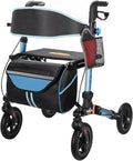 Foldable Rollator Walkers with Seat for Seniors, Lightweight All Terrain Rolling Walker with seat, Aluminum Walkers with 8 inch Rubber Wheels, Handles and Backrest (Blue)