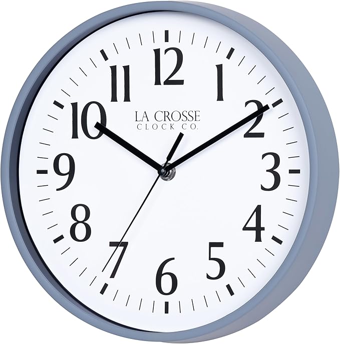 La Crosse Clock 404-3025GB 10 Inch Gray Blue Basics Analog Quartz Wall Clock