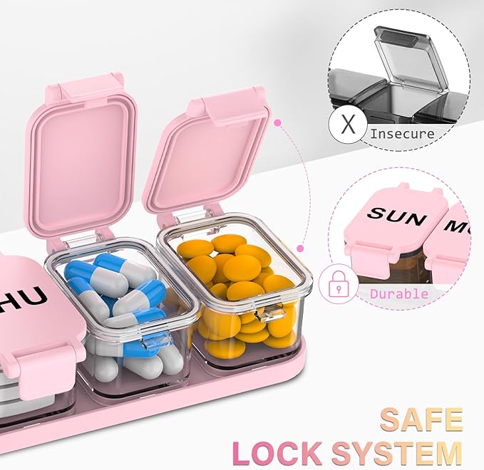 2-Pack Extra Large Weekly Pill Organizer 7-Day Travel Pill Box 7 Compartments
