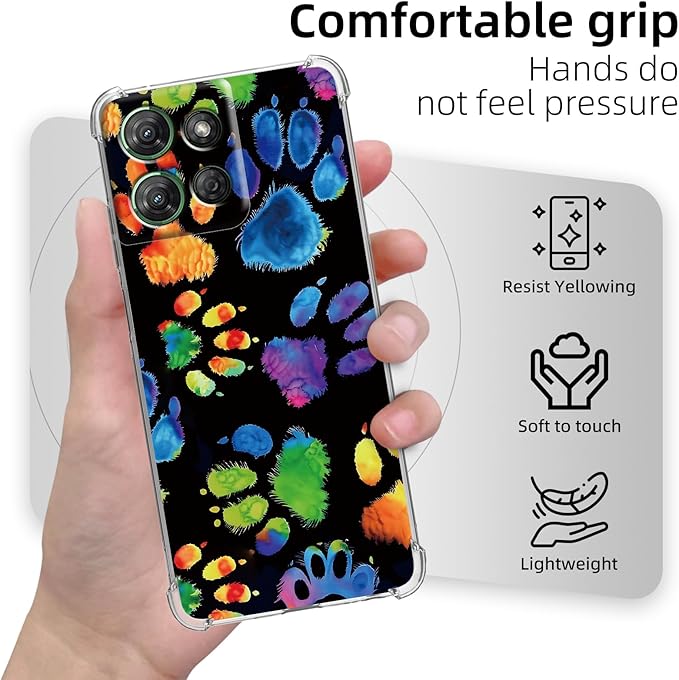for Moto G Power 5G 2025 Clear Phone Case, Lightweight Transparent TPU, Shockproof Four Corner Anti-Fall Case 6.6" for Moto G Power 5G 2025 with Screen Protector, Colorful Paws