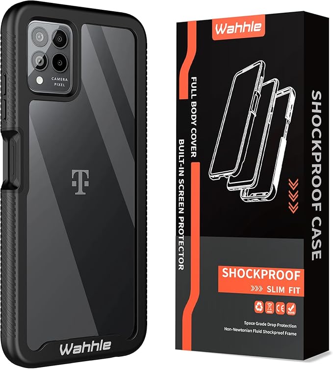 wahhle Compatible with T-Mobile Revvl 6 Pro 5G Case, Built in Screen Protector Full Body Shockproof Slim Fit Bumper Protective Phone Cover for T-Mobile Revvl 6X Pro 5G Men Women-Black/Clear