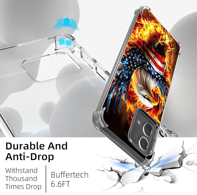 for Moto G Stylus 5G 2023 Clear Phone Case, Lightweight Transparent TPU, American Flag Flame Eagle Shockproof Four Corner Anti-Fall Case 6.6" for G Stylus 5G 2023, Screen Protector Film