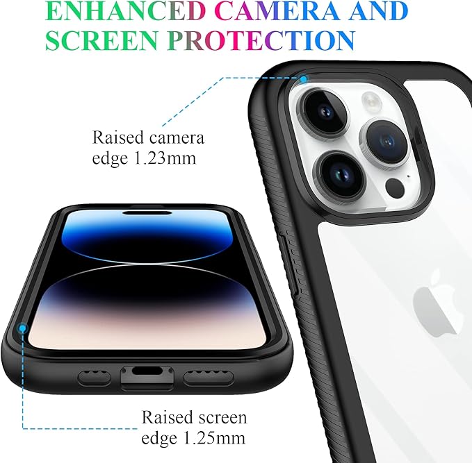 wahhle Compatible with iPhone 14 Pro Case, Full-Body Protection Phone Cover with Screen Protector Built-in, Touch Sensitive, Anti Scratch Shockproof TPU Bumper Case for 14 Pro 6.1 Inches-Black/Clear