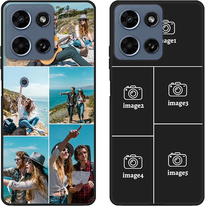 Customized Photo Case for Motorola Moto G Play 2026 6.7 inch, Personalized Collage Design Phone Cover, Custom Picture Black Silicone Soft Slim Rubber Case, Gift for Couple Lover Bestie