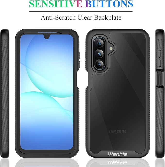 wahhle Compatible with Samsung Galaxy A17 5G Case, Built in Screen Protector Full Body Shockproof Slim Fit Bumper Protective Phone Cover for A17 4G/5G Men Women-Black/Clear