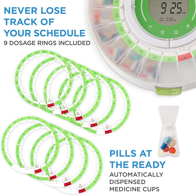 LiveFine Automatic Pill Dispenser 21 Compartments LCD Display Key Lock for Seniors