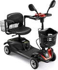 Compact 4 Wheel Mobility Scooter with Display, Foldable Electric Scooter for Seniors and Adults, Heavy Duty Travel Model with Lights, Basket, and Long-Lasting Extended (Black + Red)