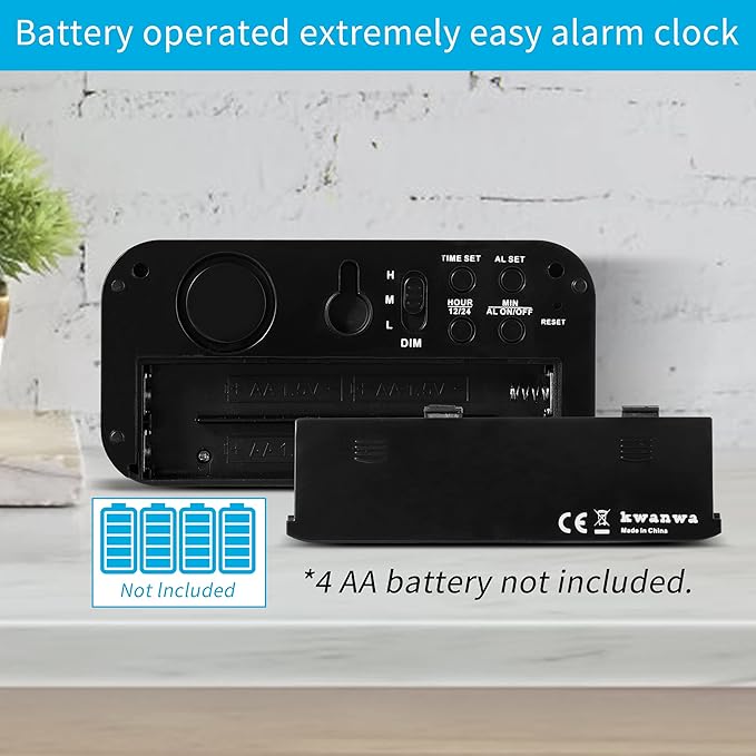 KWANWA Kids Alarm Clock, White LED, Battery, Auto-Night Mode, 12Hr/24Hr, Small, Travel, Bedside, Wall-Mount/Table-top, Easy to Read