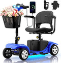 Mobility Scooter for Adults, 4 Wheels Lightweight Scooter, Foldable Mobility Scooter Long Range for Travel, Adults, Elderly, Supports 300 lbs, Powered Wheelchair with Charger & Basket (Blue)