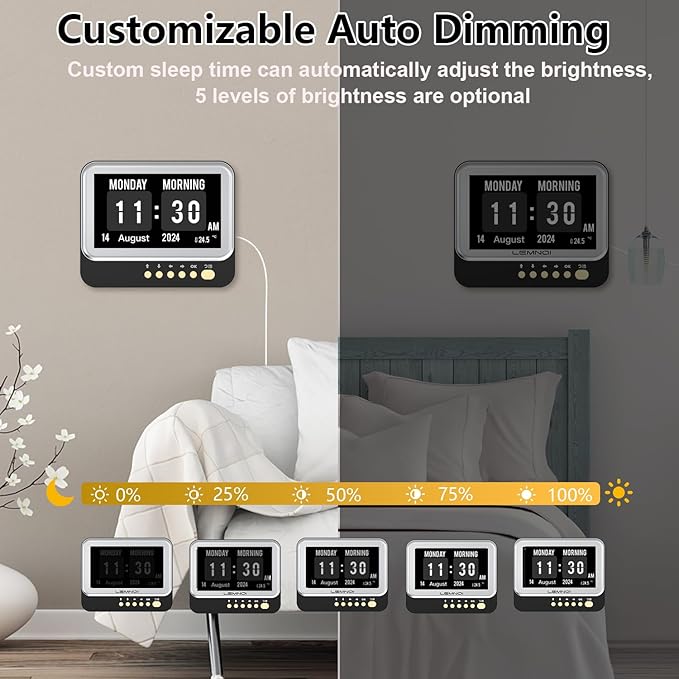Lemnoi 7 Inch Dementia Clock,Digital Day and Time Clock for Seniors Elderly Memory Loss Alzheimer’s Large Display Date Temp,12 Labels Image & 15 Medicine Alarm Reminder,Auto DST (2025 New)