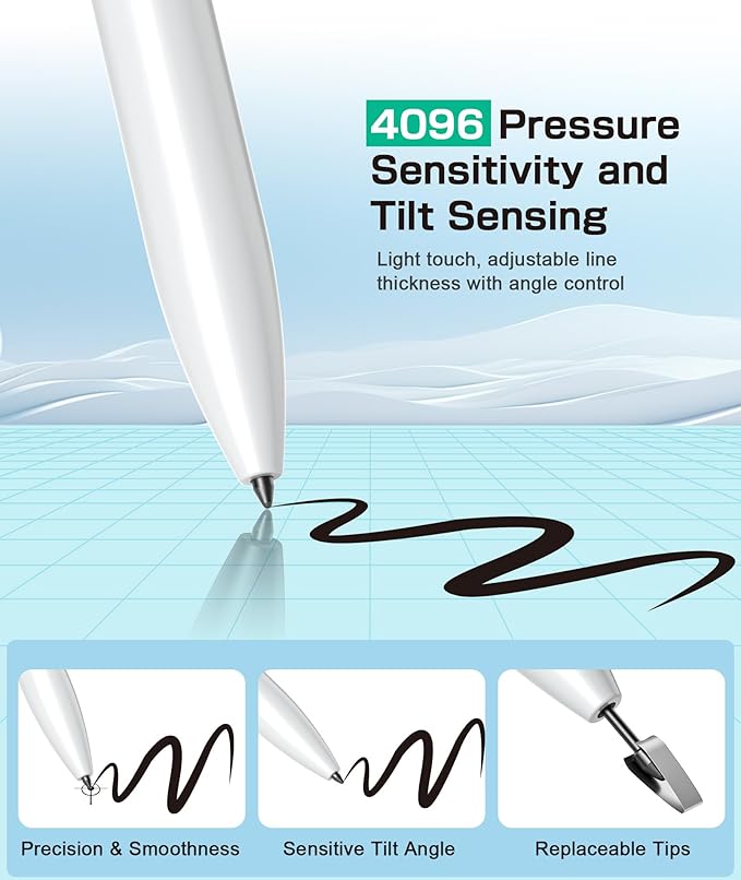 Ciscle EMR Stylus Compatible with Remarkable 2, Replacement Digital Pen with Eraser, 4096 Pressure Levels, Palm Rejection, Tilt Support (5 Pen Tips White)