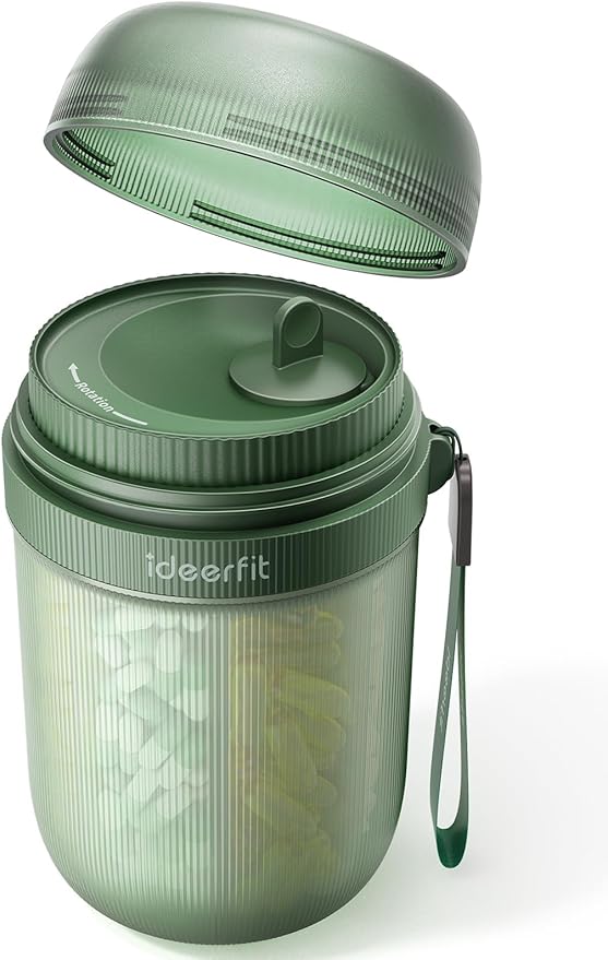 Large Sealed Pill Organizer with Desiccant, Light-Proof Moisture-Proof Pill Bottle with 7 Large Compartments, Anti-Mixing Touch-Free Pill Dispenser, BPA-Free Vitamin Organizer with Handle,Green