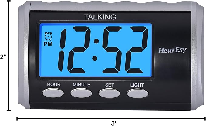 Talking Alarm Clock for Visually Impaired - Large Numbers Desk Clock - Day Clock for Seniors - Battery Operated Large Display Alarm Clock, Digital Clock, Digital Alarm Clock (silver)