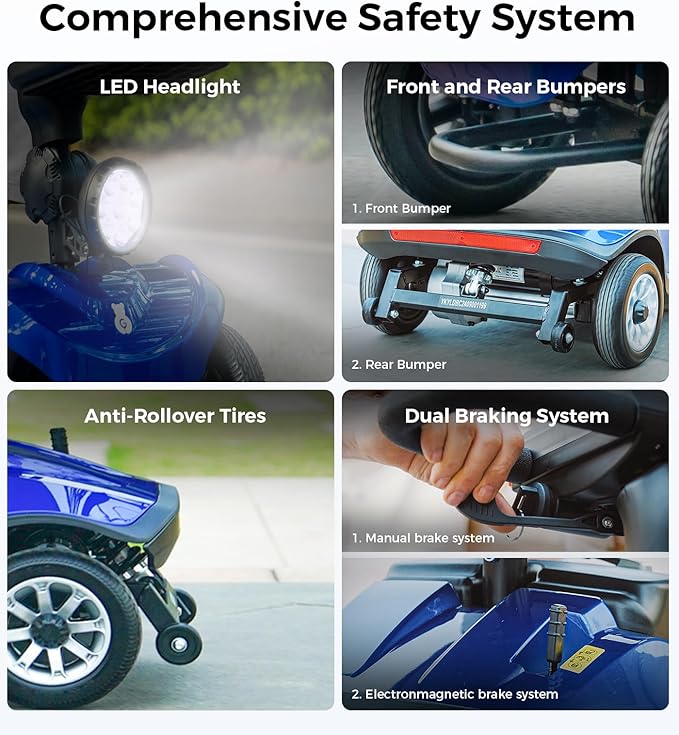 Paiseec Mobility Scooters for Seniors & Adults, Powered Mobility Scooters, 4 Wheel Foldable Mobility Scooter, All Terrain, LED Headlight & Dual Baskets, 350 lb Capacity, FDA Cleared (Blue)