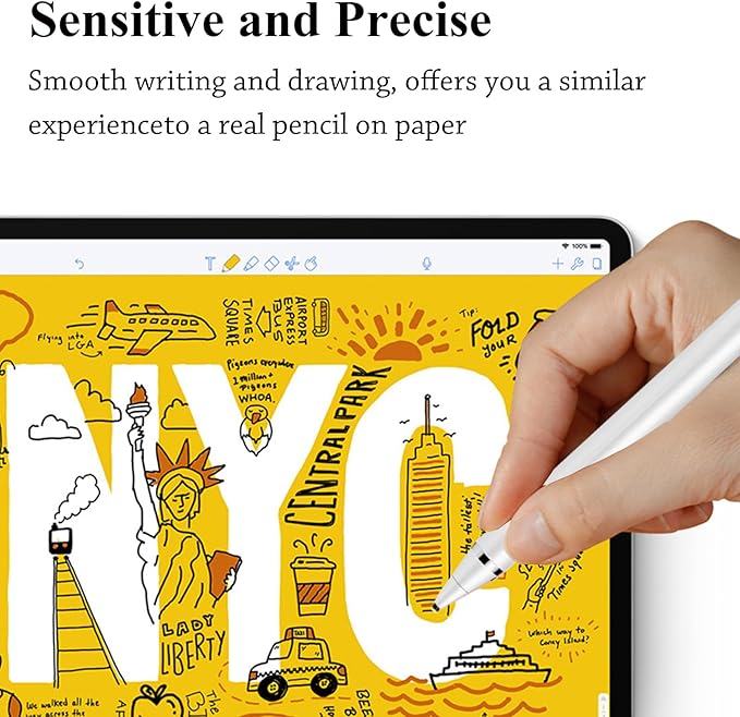 Kenkor Stylus Pen for Touchscreen, Rechargeable Digital Fine Point Active Tablet Pencil, Stylus Pen for iPhone/Android/Apple iPad Pro/Air/Mini/Samsung/Cellphone/Tablet Drawing & Writing - White