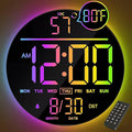 JALL 10" Large Digital Wall Clock with Seconds, Alarm Countdown Timer, Big LED Display, RGB Color, DST, Temperature, Mounted for Bedroom Living Room Office Classroom Gym, Xmas Birthday Gift, RGB