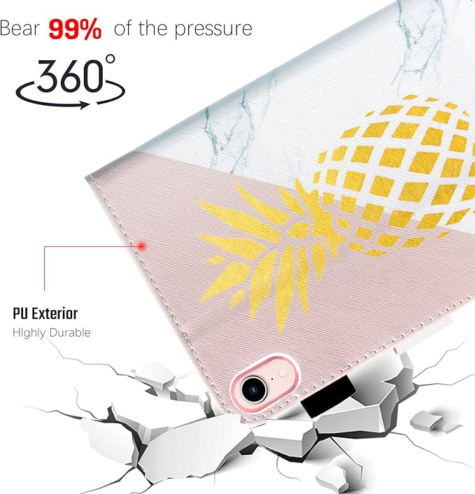 Dteck for iPad mini A17 Pro/A15 Bionic Case 8.3" 7/6th Generation 2024/2021 Release, PU Leather Protective Case with Auto Sleep Wake & Adjustable Stand, Lightweight Cute Folio Cover, Pineapple Marble