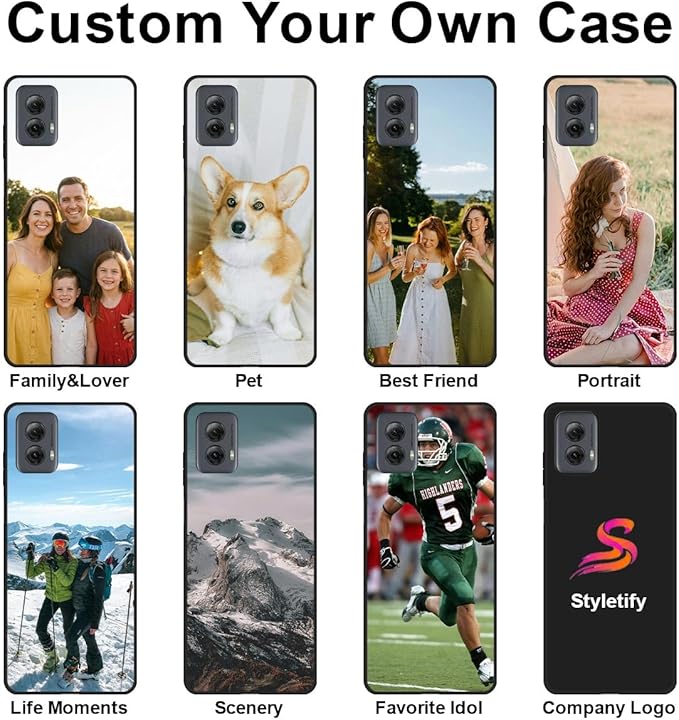Custom Phone Case for Motorola Moto G Power 5G 2024, Design Your Personalized Photo Logo Name Phone Cover, Slim Soft TPU Lightweight Silicone Black Case, Customized Gift for Birthday Christmas