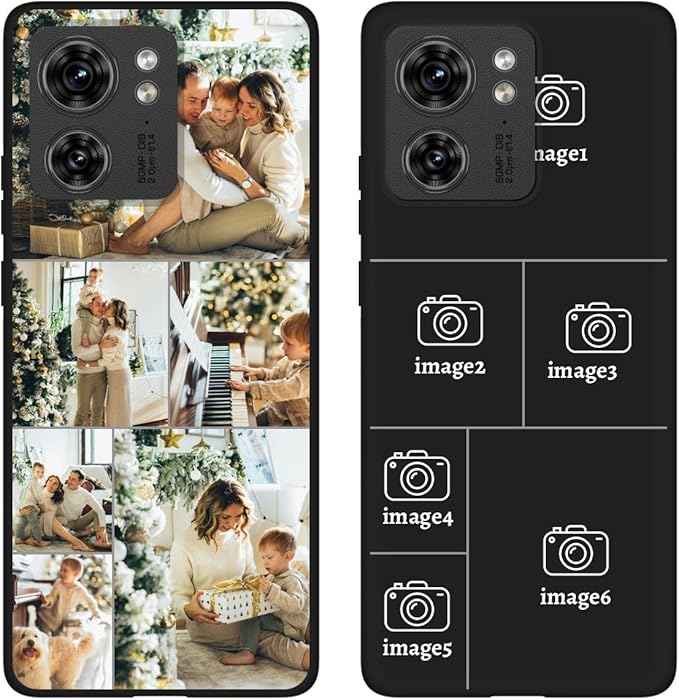 Design Your Own Case for Motorola Moto Edge 2023, Custom Personalized Photo Collage Text Cover, Customized Picture Shockproof Protective Soft Slim Silicone Case, Gift for Birthday, Black