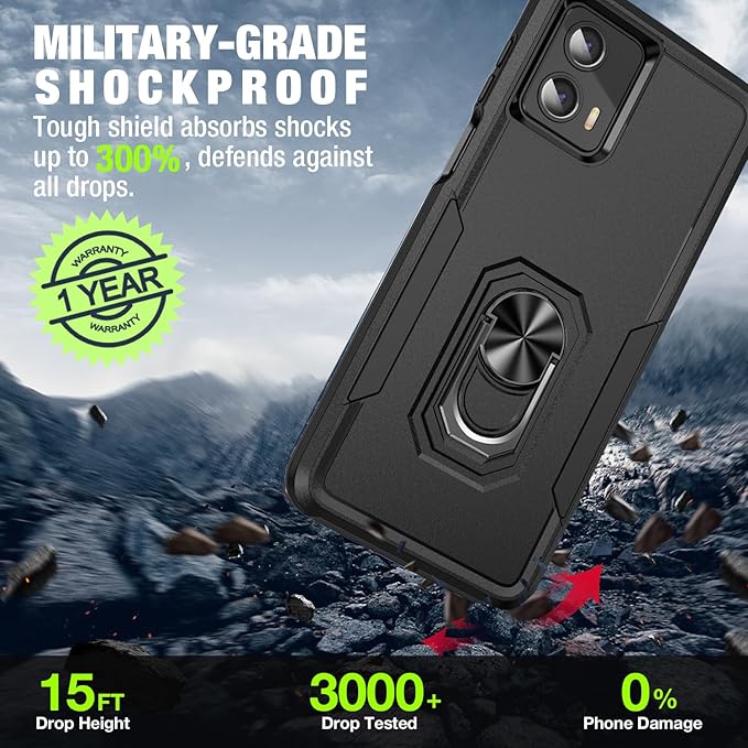 for Moto G 5G 2023 Case (XT 2313) [15 FT Military-Grade Drop Protection], Motorola G 5G 2023 Case with 2X Tempered Glass Screen Protector, Black