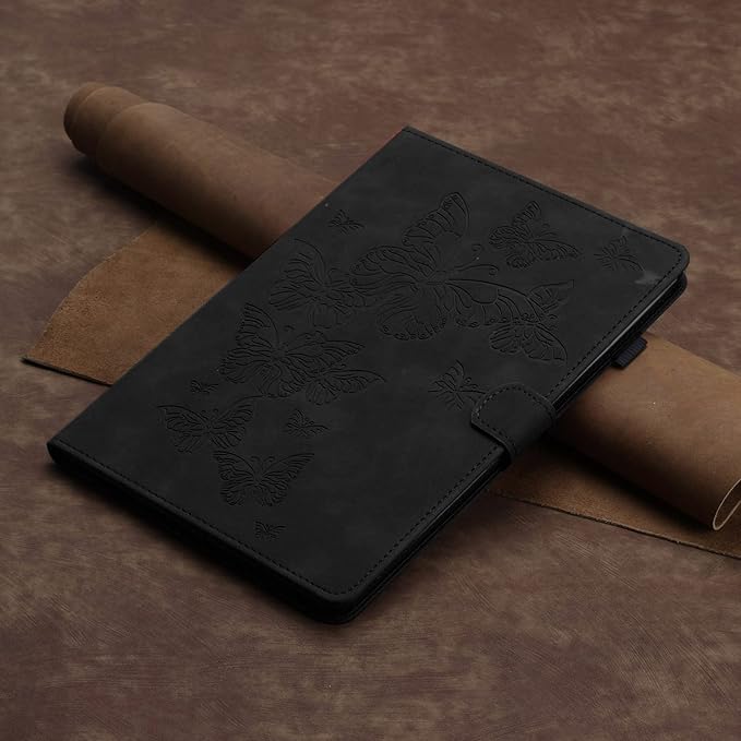 Dteck for Galaxy Tab S6 Lite (10.4") Tablet Case 2024/2022/2020 (SM-P620/P610), PU Leather Slim Folio Case with Auto Sleep Wake/Adjustable Stand, Lightweight Cute Butterfly Cover with Stylus (Black)