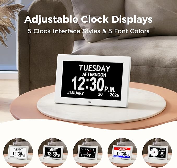 10.1'' Digital Clock With Date And Time, Dementia Clock, Large Display Alarm Clock For Seniors, 10Reminders, 6Alarms, Auto-Dimming, Auto DST, Remote Control, Gifts For People With Dementia, White