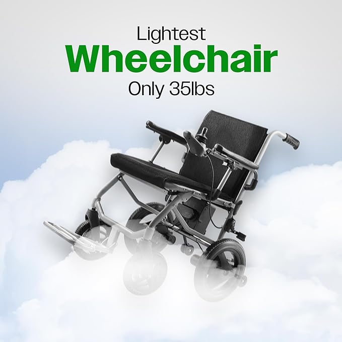 Culver Mobility Kano Foldable Electric Wheelchair, Travel Size, Wheelchairs for Adults Lightweight, Folding Power Chair - Black