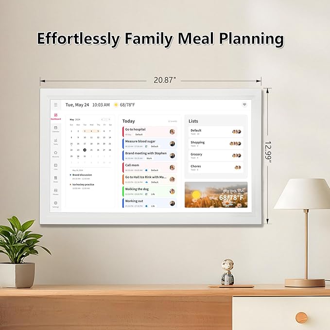 Moonka 21.5" Wall Planner Digital Calendar & Chore Chart, Smart Full HD Touchscreen Interactive Display for Family Schedules, To Do List, Meal Planner, Great for Organizing Your 2026 Calendar