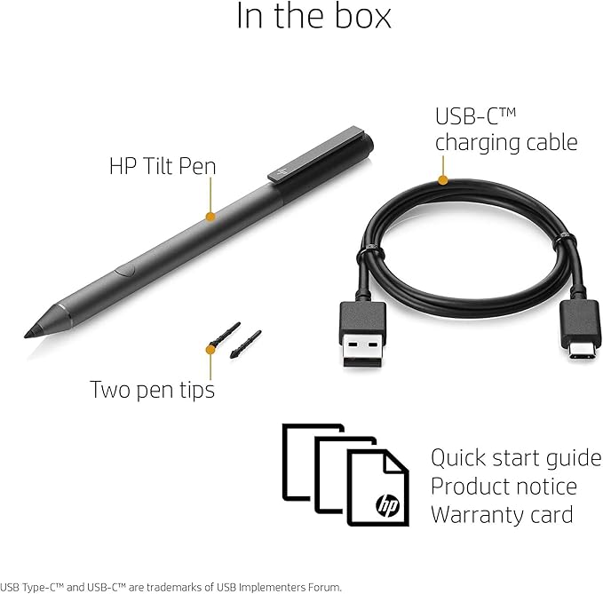 MPP 2.0 Tilt Pen 2MY21AA 929863-001 SPEN-HP-03 Active Stylus - 4096 Pressure Sensitivity, Tilt Function, USB-C Rechargeable for HP Spectre x360, Envy x360, Pavilion x360, Omnibook 2-in-1 Laptops