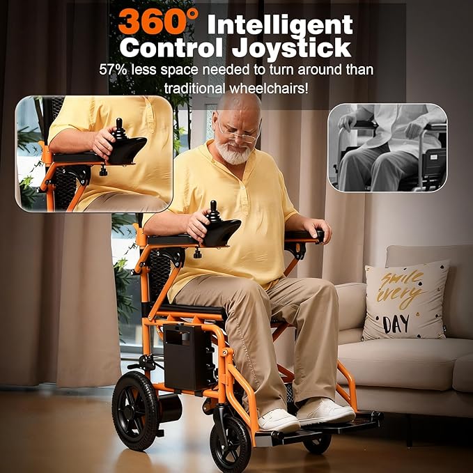 Hassky Folding Electric Wheelchair for Seniors, 15+ Miles Range Powered Electric Wheelchairs for Adults All Terrain Motorized Wheelchair for Travel