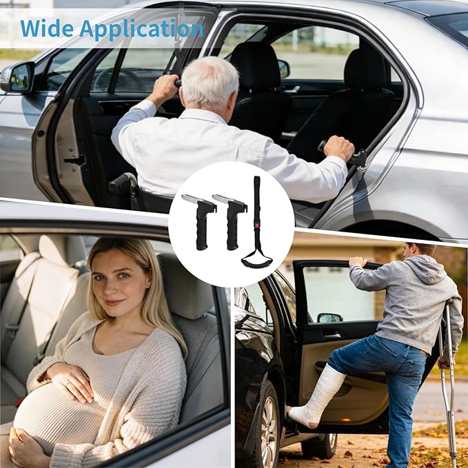 3 PCS Car Door Assist Handle and Strap Set, 4 in 1 Vehicle Support Handle with Seat Belt Cutter and Window Breaker, Portable Car Entry Aid for Elderly Seniors Pregnant Handicapped