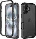 wahhle Compatible with iPhone 16 Case, Built in Screen Protector Full Body Shockproof Slim Fit Bumper Protective Phone Cover 6.1'' Men Women-Black/Clear