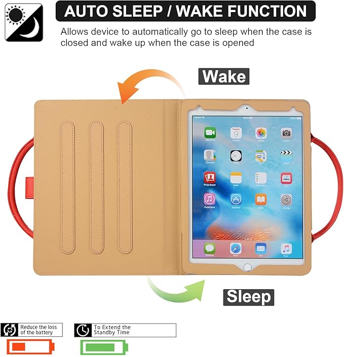 Dteck for iPad mini (A17 Pro/6th Generation) 8.3" Folio Case with Handle/Front Pocket, Auto Sleep Wake/Adjustable Stand Angles, Lightweight PU Leather Cover with Stylus/Screen Protector Film, Red