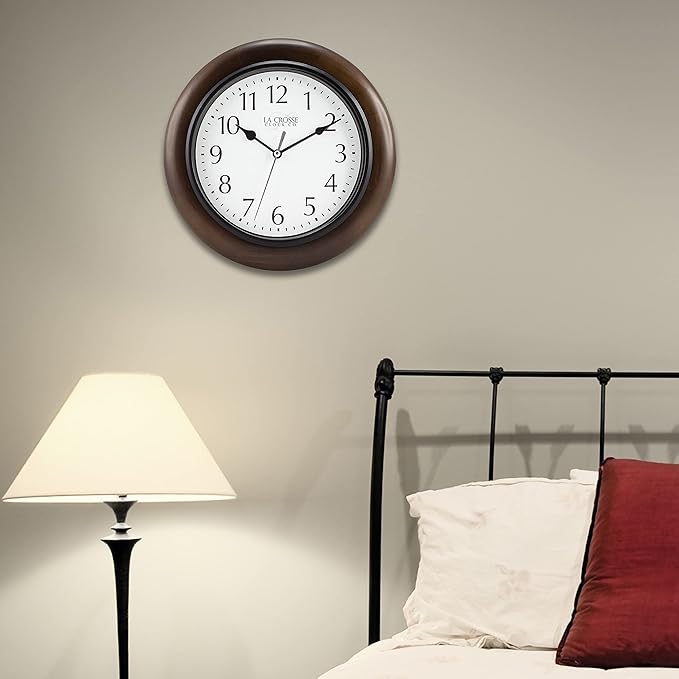 La Crosse Clock 404-2625 10 in Linwood Quartz Wood Wall Clock