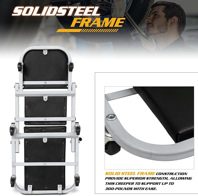 Magshion Garage Creeper Seats on Wheels, Length 40" 330 lbs Capacity 2 in 1 Folding Mechanic Creeper Garage Stool Lay Down or Sit (Gray)