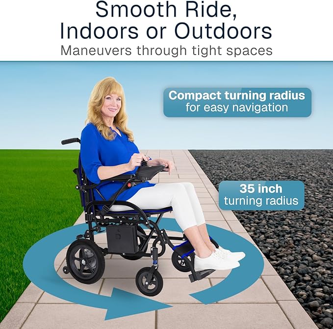 Vive Ultra Lightweight Electric Wheelchair for Adults - Foldable Power Wheel Chair - Collapsible, Folding, Ultralight, Motorized, Light Weight Travel Senior Folding Mobility Aid - Weighs Just 39 lbs