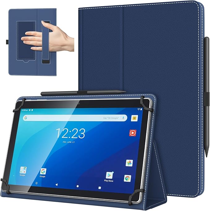 TiMOVO Universal Case for 10.1 Inch Android Tablet with Pen Loop, Lightweight Folding Stand Cover with Hand Strap for All 9.6"-11" Touchscreen Tablet, Navy Blue
