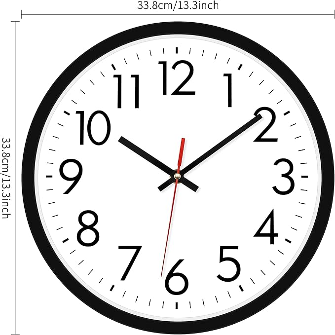 Lumuasky 14 Inch Modern Wall Clock Battery Operated Silent Non-Ticking Large Analog Classic Round Clock for Office, Home, Kitchen, Bedroom, School, Living Room (Black)
