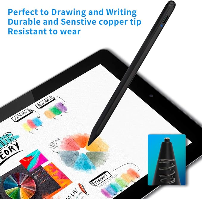 iPhone 15/14/13/12 Pro Max Stylus Pencil,Active Digital Pen Type C Recharge with 1.5mm Ultra Fine Tip Stylus Pens for iPhone 15/14/13/12 Pro Max Drawing/Notes,Black