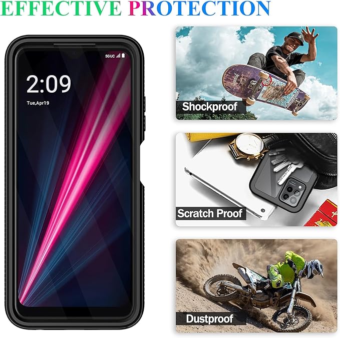 wahhle Compatible with T-Mobile Revvl 6 Pro 5G Case, Built in Screen Protector Full Body Shockproof Slim Fit Bumper Protective Phone Cover for T-Mobile Revvl 6X Pro 5G Men Women-Black/Clear
