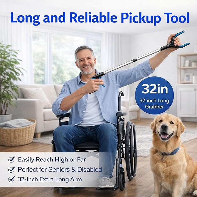 2-Pack 32" Grabber Reacher Tool, LEGENDONE Extra Long Pickup Tool Foldable Reacher Grabber for Senior, Wide Claw Trash Picker Heavy Duty Upper Gripper w/Magnet, Essential for Health Surgery Recovery