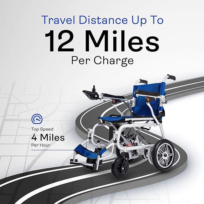 50 Lbs Electric Wheelchairs for Adults, Lightweight, Foldable Wheel Chair for Adults, 500W Motorized Portable Wheelchair for Senior, 300 Lbs Capacity 12-Mile Range (Artemis Pro - Blue)