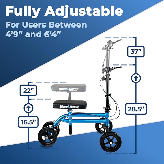 KneeRover Economy Knee Scooter Steerable Knee Walker for Adults for Foot Surgery, Broken Ankle, Foot Injuries - Foldable Knee Rover Scooter for Broken Foot Injured Leg Crutch (Blue)
