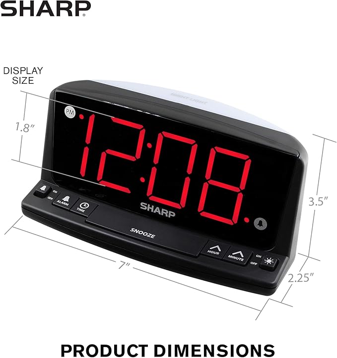 Sharp LED Digital Alarm Clock – Simple Operation - Easy to See Large Numbers, Built in Night Light, Loud Beep Alarm with Snooze, Bright Big Red Digit Display